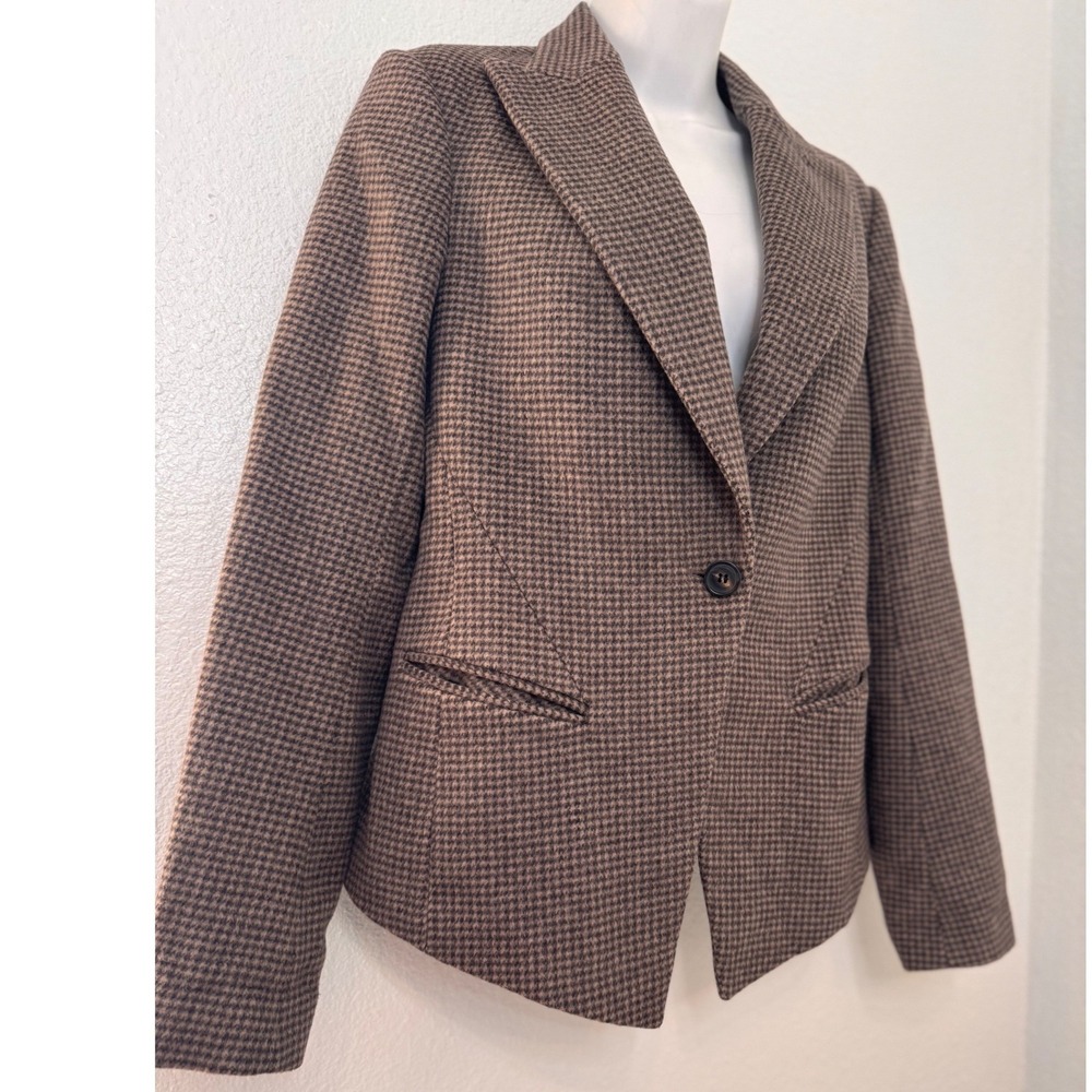 AllSaints Spitalfields Eton Jacket Brown Houndstooth Wool Blazer‎ Size 10